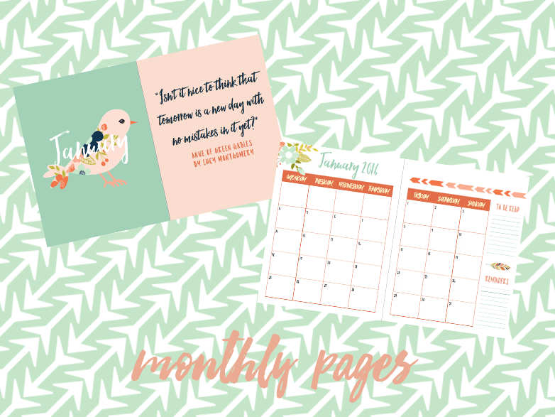 2016 book blog planner monthly pages